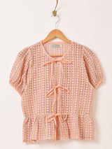 【2色展開】Emerald Motel カラフルストライプ メッシュ 半袖ブラウス