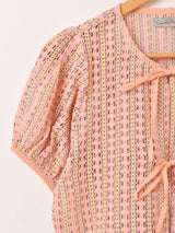 【2色展開】Emerald Motel カラフルストライプ メッシュ 半袖ブラウス