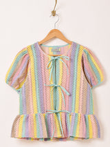 【2色展開】Emerald Motel カラフルストライプ メッシュ 半袖ブラウス