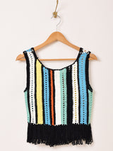 Elcamino カラフルストライプ フリンジ タンクトップ