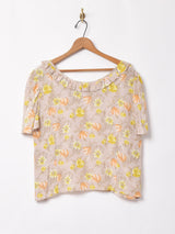 花柄 フリルネック 半袖ブラウス