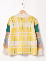 【2色展開】Meridian チェック柄 切り替えデザインカーディガン