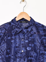 【3色展開】Meridian 織柄 長袖 シアーシャツ