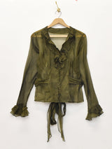 長袖シアーリボンブラウス