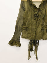 長袖シアーリボンブラウス