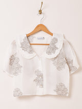 【2色展開】Emerald Motel 刺繍 オーガンジー 半袖ブラウス