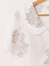 【2色展開】Emerald Motel 刺繍 オーガンジー 半袖ブラウス