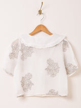 【2色展開】Emerald Motel 刺繍 オーガンジー 半袖ブラウス