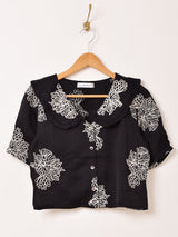 【2色展開】Emerald Motel 刺繍 オーガンジー 半袖ブラウス