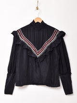 イタリア製 ラッフルカラー 長袖 ブラウス