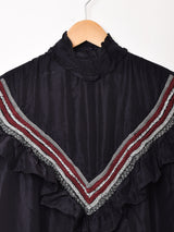 イタリア製 ラッフルカラー 長袖 ブラウス