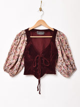 花柄 クロップド レースアップトップス