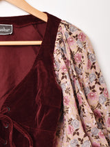 花柄 クロップド レースアップトップス