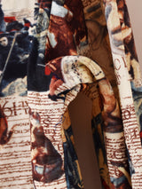 70's 総柄 長袖 ポリシャツ