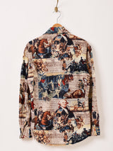 70's 総柄 長袖 ポリシャツ