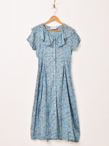 花柄 フリルカラー 半袖ワンピース