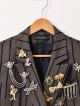 ヴィンテージブローチ付き ストライプ柄 テーラードジャケット