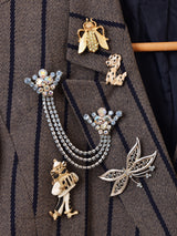 ヴィンテージブローチ付き ストライプ柄 テーラードジャケット