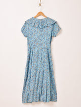 花柄 フリルカラー 半袖ワンピース