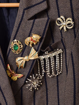 ヴィンテージブローチ付き ストライプ柄 テーラードジャケット