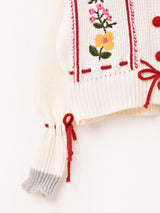 【3色展開】Elcamino フラワー刺繍 襟付き チロル風カーディガン