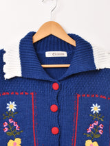 【3色展開】Elcamino フラワー刺繍 襟付き チロル風カーディガン
