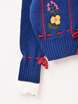 【3色展開】Elcamino フラワー刺繍 襟付き チロル風カーディガン