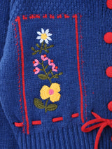 【3色展開】Elcamino フラワー刺繍 襟付き チロル風カーディガン
