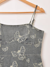 Meridian バタフライ柄 デニム キャミソールワンピース