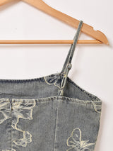 Meridian バタフライ柄 デニム キャミソールワンピース