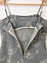 Meridian バタフライ柄 デニム キャミソールワンピース