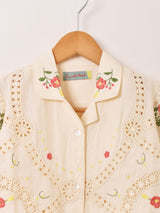 【2色展開】Emerald Motel フラワー刺繍 コットンレース 半袖ブラウス