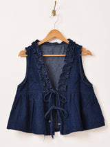 【2色展開】Meridian フリル デニム ペプラムベスト