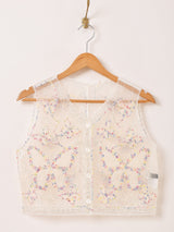 Meridian バタフライ柄 ビーズ刺繍 シアー ベスト