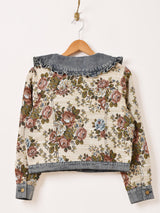 【2色展開】Meridian デニム×ゴブラン ビッグカラー ジャケット