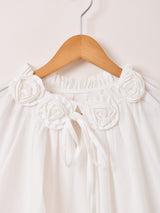 Meridian フラワーカラー フリル 長袖ミニワンピース