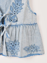 Emerald Motel デニム 刺繍 ペプラムベスト