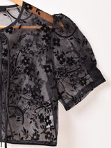 【2色展開】Meridian 花柄 チャイナボタン シアー 半袖 ブラウス