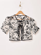 【2色展開】Meridian 花柄 チャイナボタン シアー 半袖 ブラウス