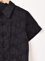 【2色展開】Meridian 織り柄 チャイナボタン 半袖シャツ