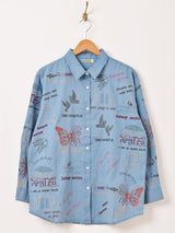 Emerald Motel ヴィンテージ風 刺繍 長袖 ダンガリーシャツ