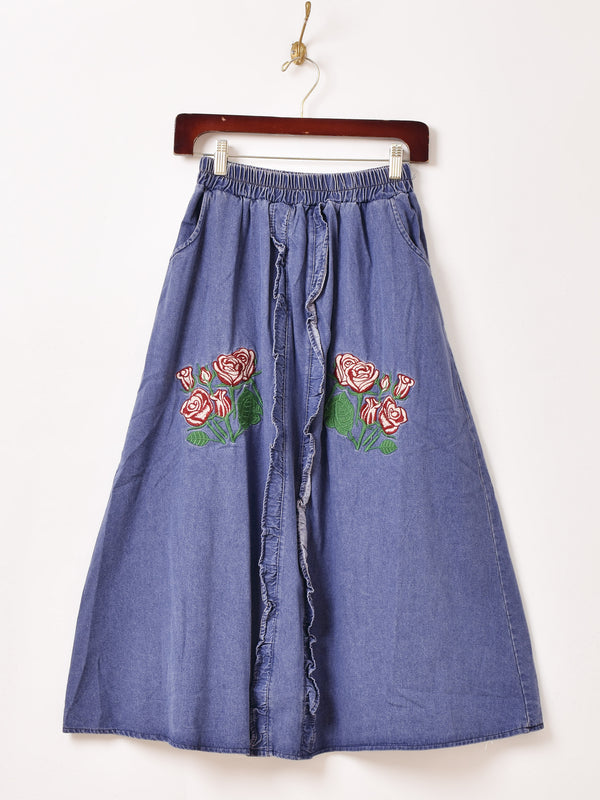 Elcamino 花 刺繍 デニムスカート