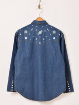 Emerald Motel スペース柄 刺繍 ウエスタン デニムシャツ