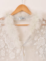 イタリア製 ファーカラー 長袖 レースシャツ