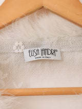 イタリア製 ファーカラー 長袖 レースシャツ