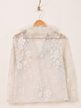 イタリア製 ファーカラー 長袖 レースシャツ