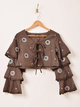 【3色展開】Meridian フラワー刺繍 ラッフルスリーブ 長袖ブラウス