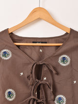 【3色展開】Meridian フラワー刺繍 ラッフルスリーブ 長袖ブラウス