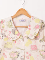 Emerald Motel フルーツ柄 フリルカラー 半袖ブラウス