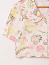 Emerald Motel フルーツ柄 フリルカラー 半袖ブラウス